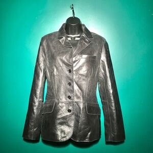 Zara Genuine Leather Black Label Button Down Pockets Women’s Jacket Collared L